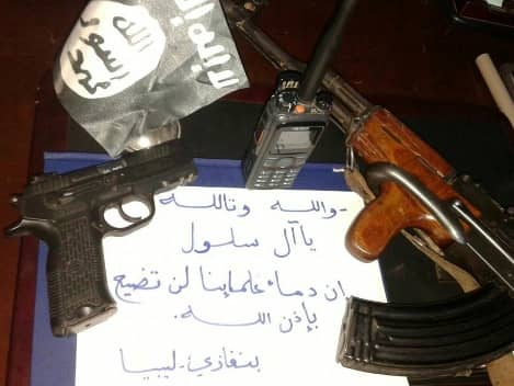 A photo posted by a jihad fighter in Benghazi, Libya, threatening to attack the Saudi regime due to the executions.