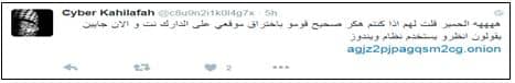 A screenshot from Cyber Kahilafah’s Twitter account providing the address of a site on the darknet using TOR
