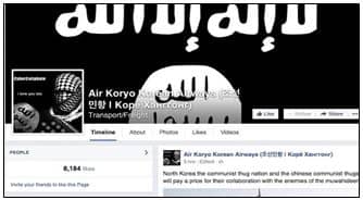 A screenshot of the Facebook page of the Korean airline, Air Koryo, which was hacked by CyberCaliphate